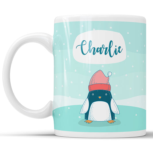 Taza de pingüino con nombre personalizado para niños