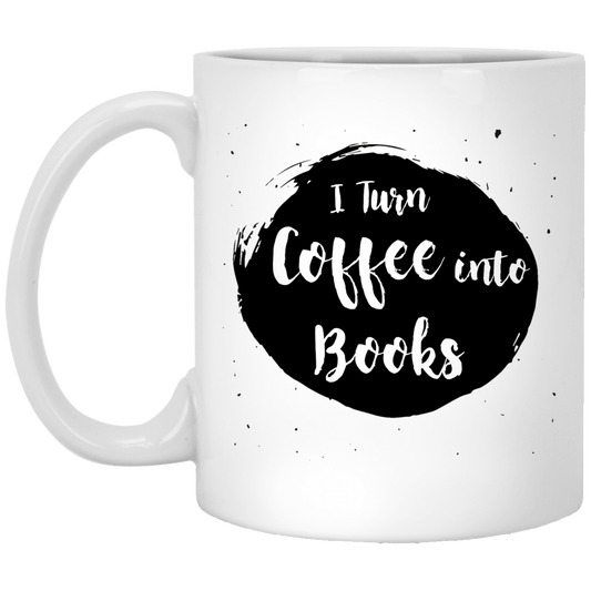 Convierto el café en libros 11 oz. Taza blanca