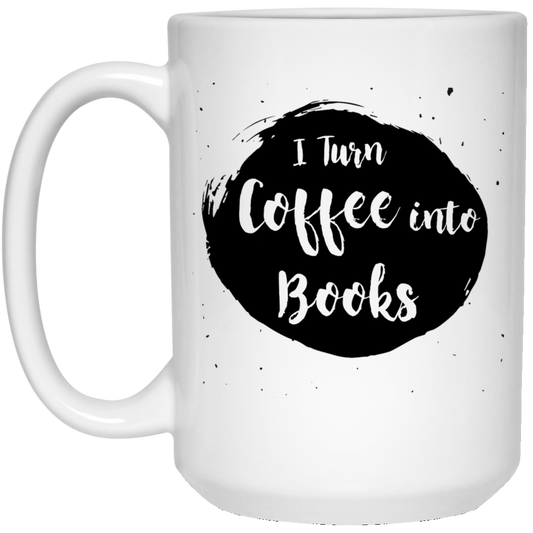 Convierto el café en libros 15 oz. Taza blanca