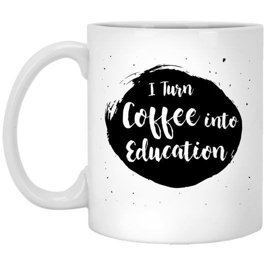 Convierto el café en educación 11 oz. Taza blanca
