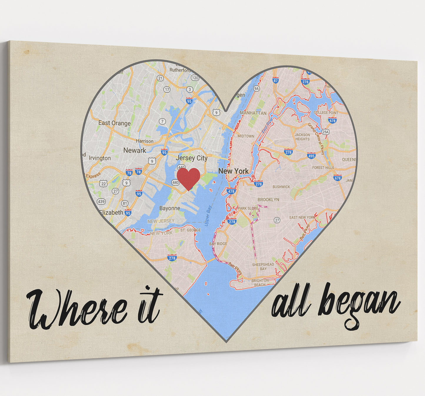 Where It All Began Map - Personalized Wedding & Anniversary Canvas Wall Art