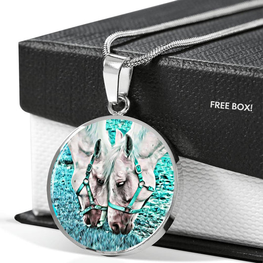 Horses Necklace Blue Circle