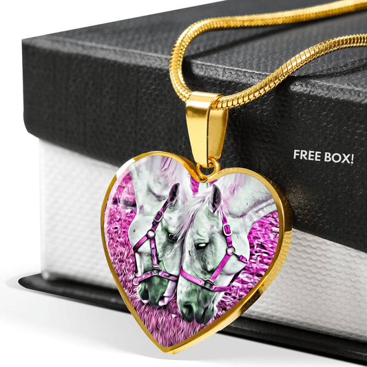 Horses Necklace Heart Pink